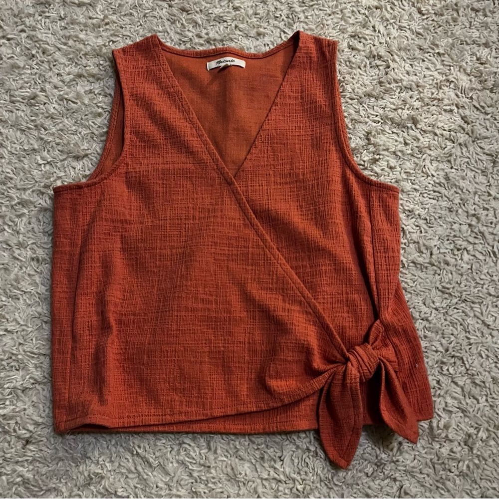 Madewell texture and thread sleeveless blouse side tie splice neck line small